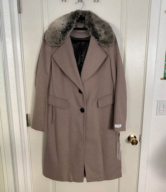 Calvin Klein Women's Single-Breasted Wool-Blend Coat with Faux Fur Collar