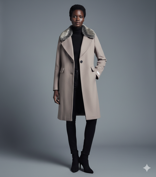 Calvin Klein Women's Single-Breasted Wool-Blend Coat with Faux Fur Collar